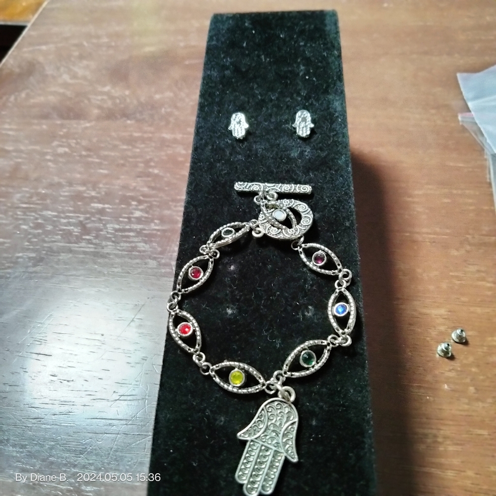 Hamsa Hand & Chakra Colors Bracelet and Earrings Set